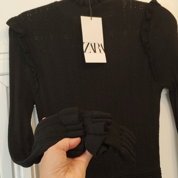 Zara Knit Long Skeevss A-line Black Dress Medim NEW WITH TAGS - Picture 5 of 9